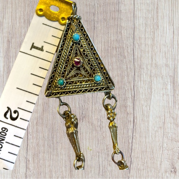 VTG Silver Pendant Middle Eastern Afghan Bedouin Tribal Triangle and Gemstones - Picture 13 of 16
